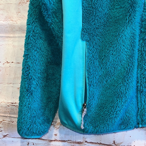 Mountain hardwear fuzzy jacket womens small teal pockets full zip up warm - Picture 4 of 12